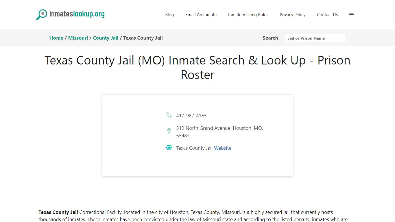 Texas County Jail (MO) Inmate Search & Look Up - Prison Roster